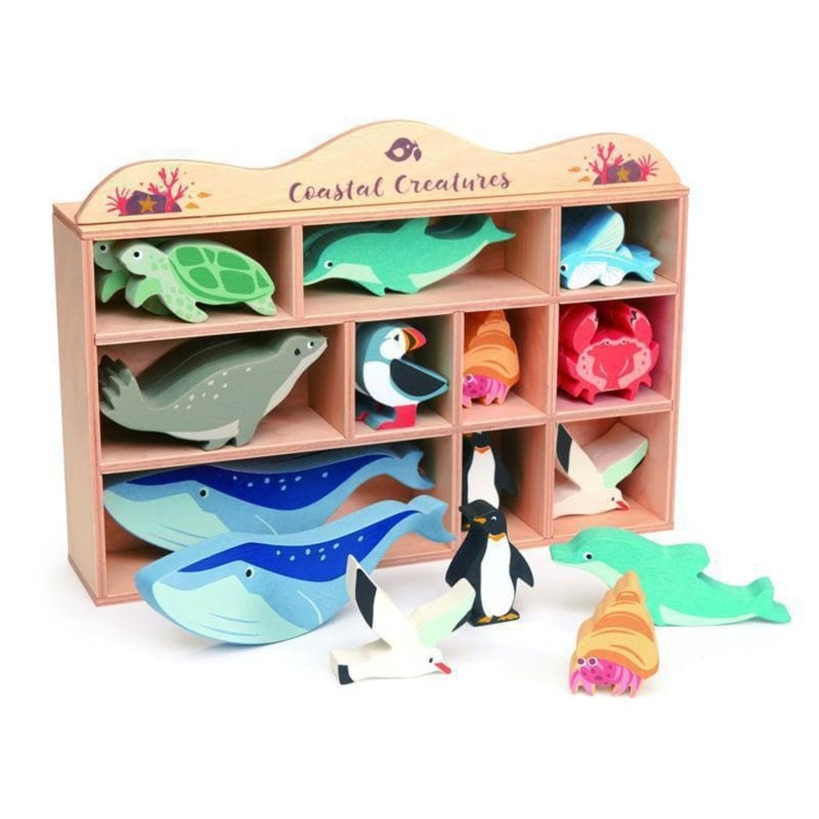 Kids Toys Tender Leaf Toys Wooden Animals | Coastal Animals Display Shelf Set