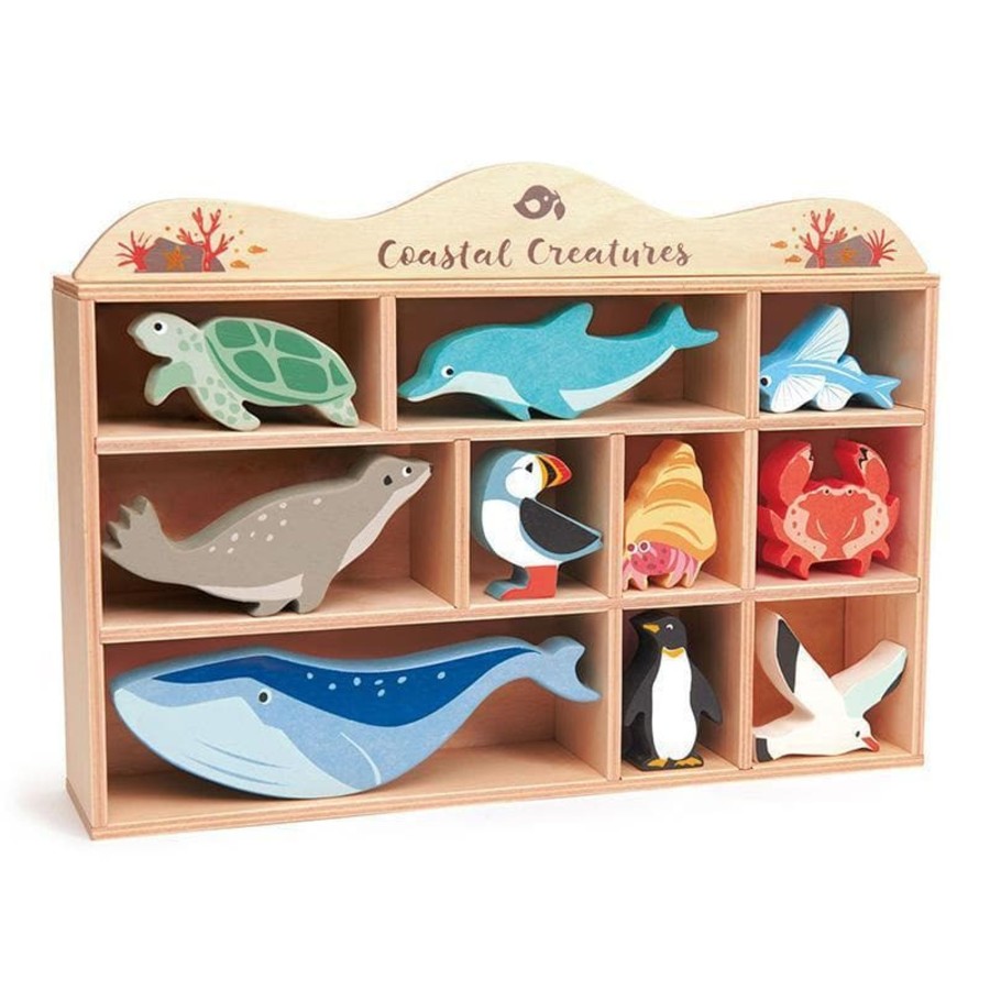 Kids Toys Tender Leaf Toys Wooden Animals | Coastal Animals Display Shelf Set