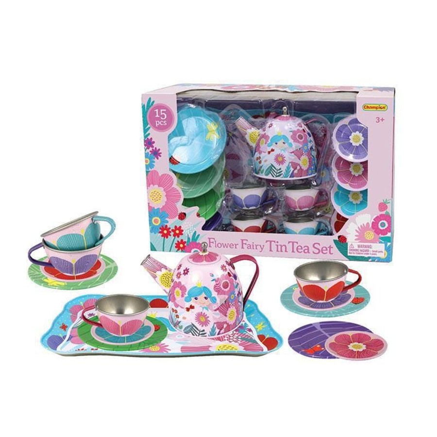 Kids Toys Kaper Kidz Wooden Food Sets | Flower Fairy Tin Tea Set