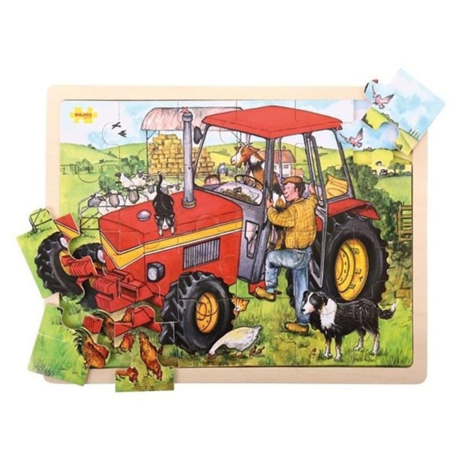 Kids Toys Bigjigs Wooden Toys | Large Tray Puzzle - Tractor