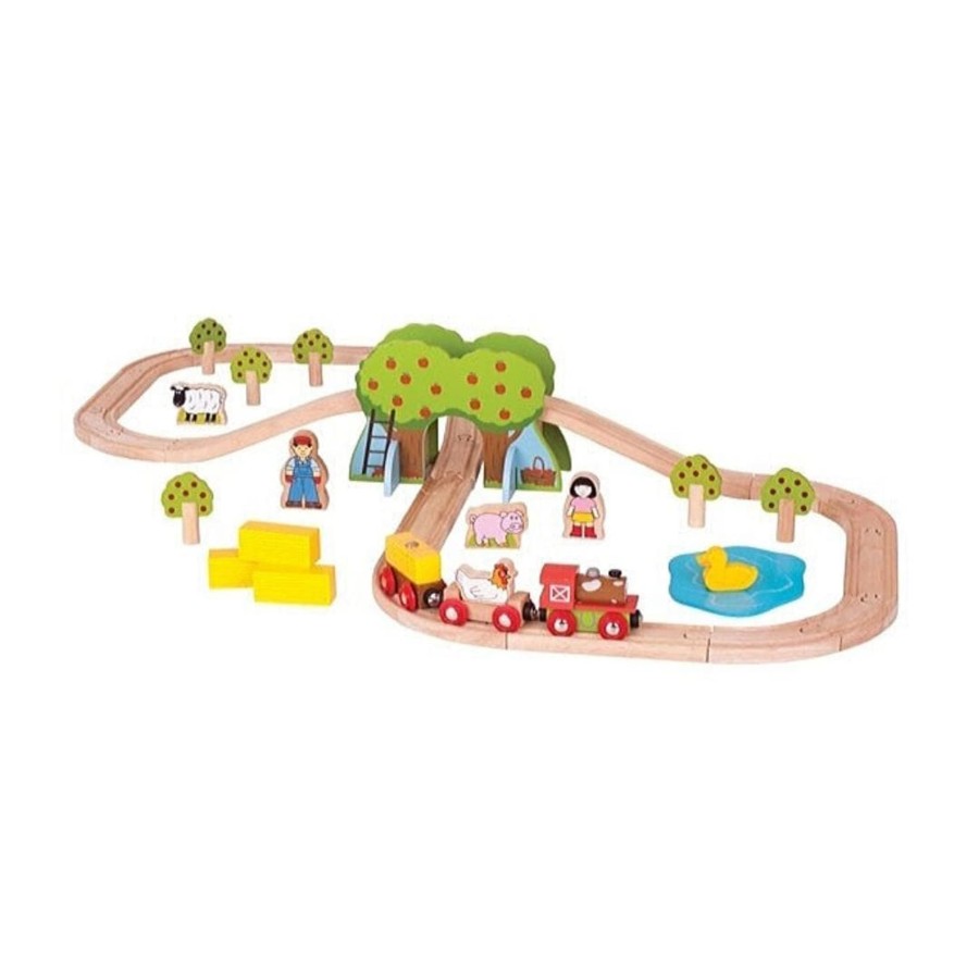 Kids Toys Bigjigs Wooden Train Sets | Wooden Farm Train Set