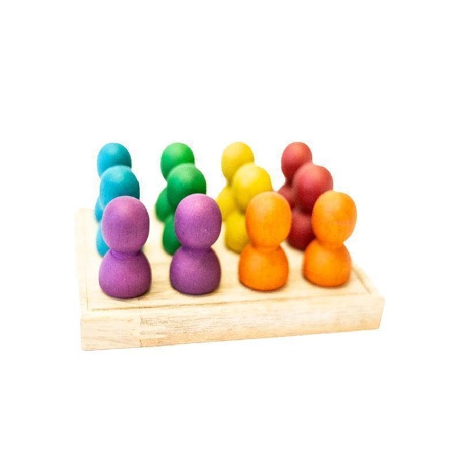 Kids Toys Qtoys Small World Play | Large Rainbow People In Wooden Tray