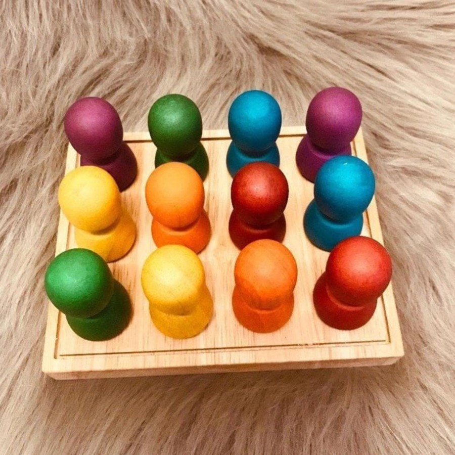 Kids Toys Qtoys Small World Play | Large Rainbow People In Wooden Tray