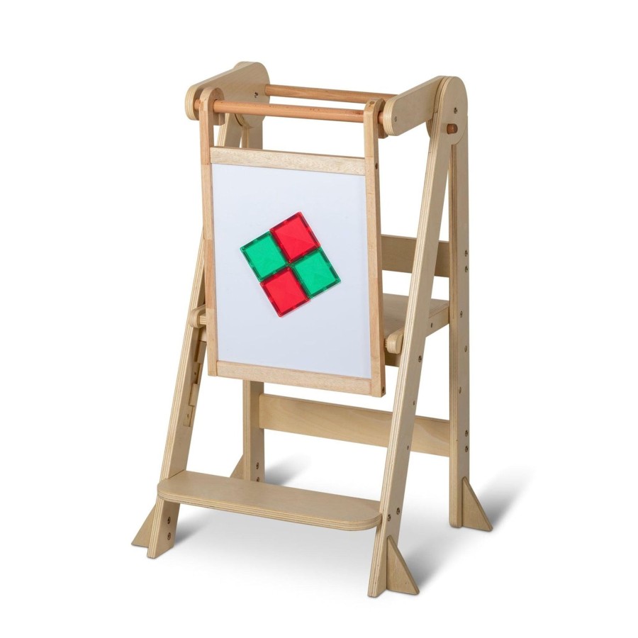 Learning Towers Little Risers | Folding Learning Tower - Varnish With Magnetic Board