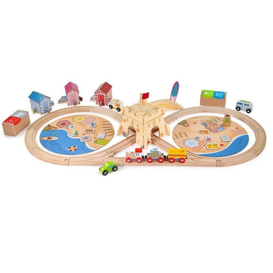 Kids Toys Bigjigs Wooden Train Sets | Coastal Clean Up Train Set