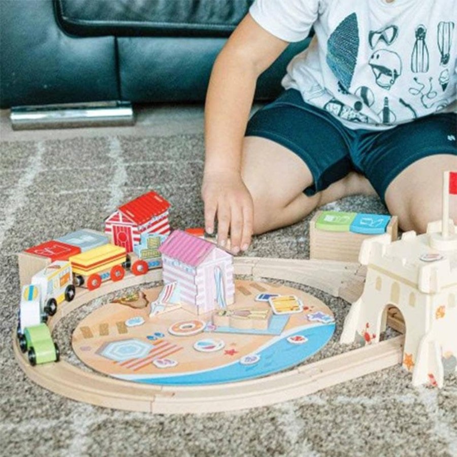 Kids Toys Bigjigs Wooden Train Sets | Coastal Clean Up Train Set