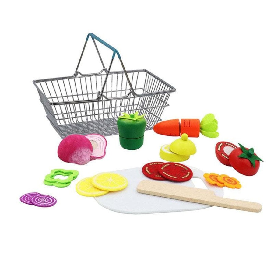 Kids Toys Kaper Kidz Kitchen Accessories | Wooden Cutting Vegetables With Metal Basket