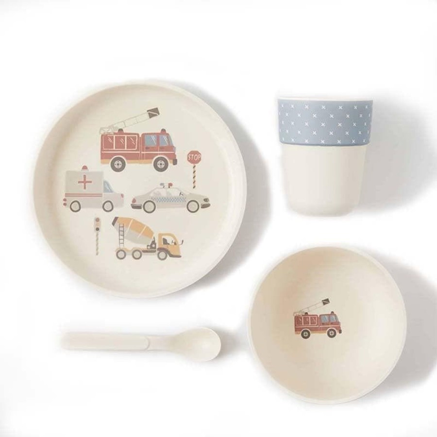 Babies & Toddlers Jiggle & Giggle Kids Bowls And Cups | Transport Bamboo 4Pc Dinner Sets