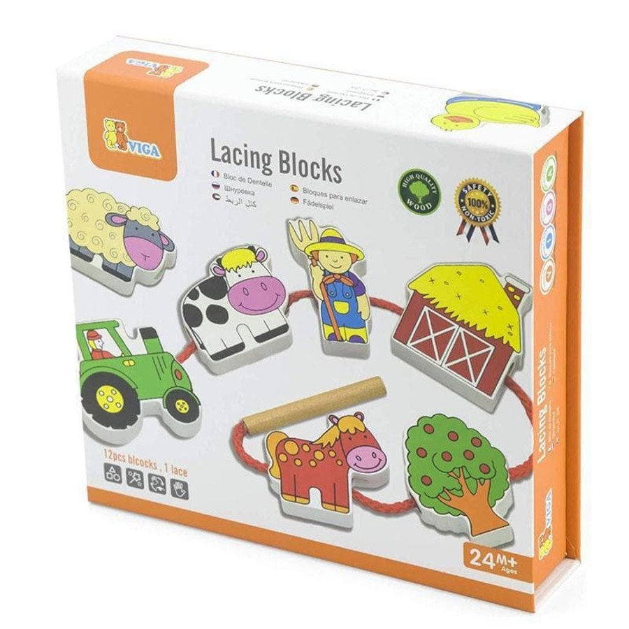 Kids Toys Viga Toys Farm Animals | Lacing Blocks - Farm