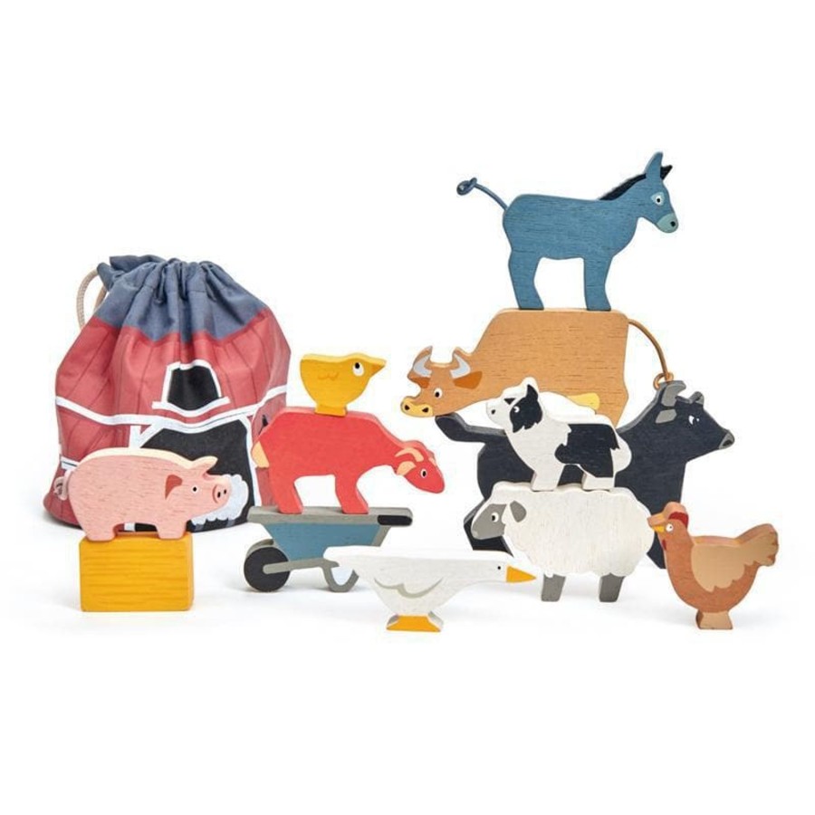 Kids Toys Tender Leaf Toys Wooden Animals | Stacking Farmyard Animals With Bag