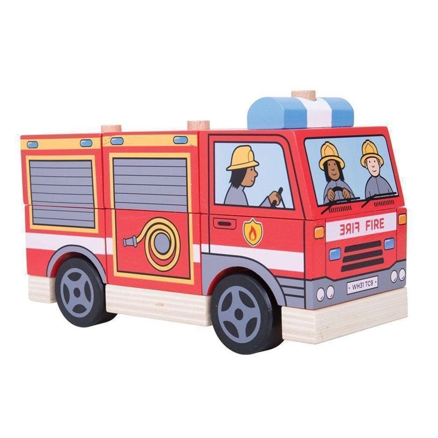 Kids Toys Bigjigs Wooden Toys | Stacking Fire Engine