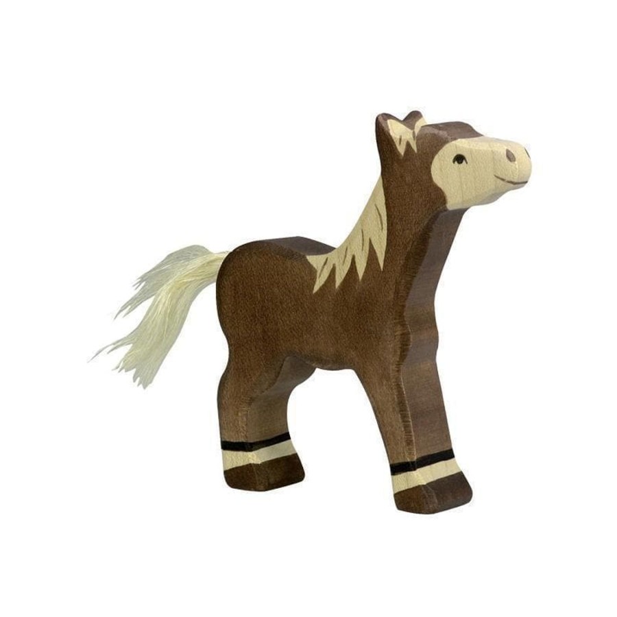 Kids Toys Holztiger Animal Figurines | Holztiger - Foal, Standing, Dark Brown