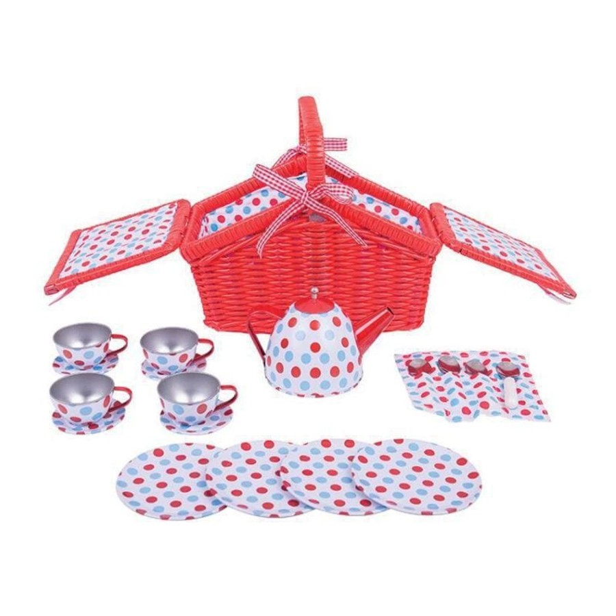 Kids Toys Bigjigs Kids Tea Sets | Spotted Basket Tea Set