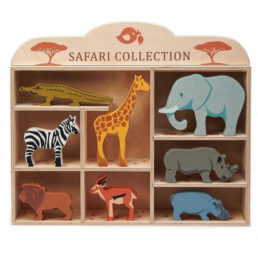 Kids Toys Tender Leaf Toys Wooden Animals | Safari Animal Display Shelf Set