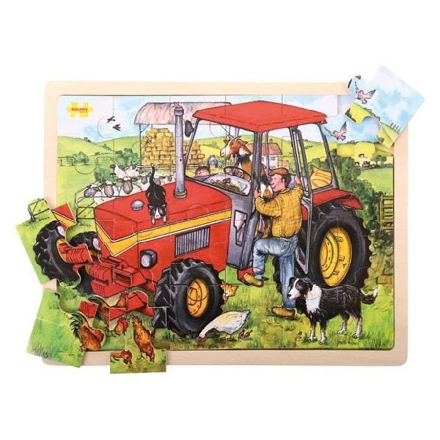 Kids Toys Bigjigs Fire Truck Toys | Large Tray Puzzle - Tractor