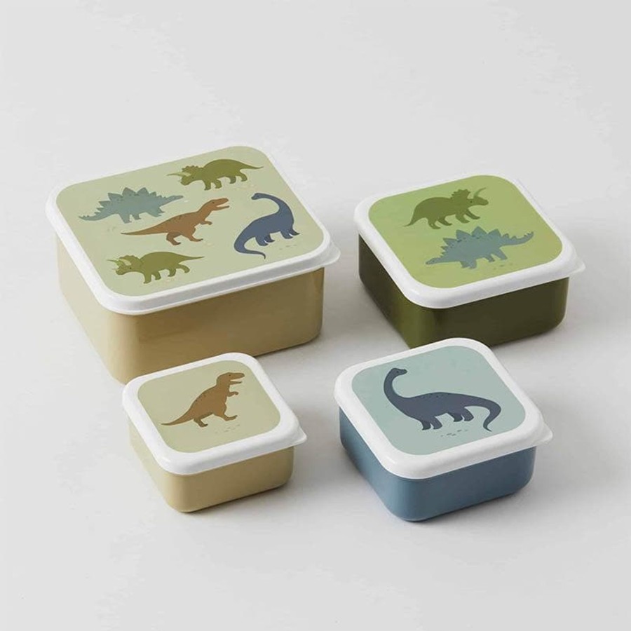 Babies & Toddlers A Little Lovely Company Kids Bowls And Cups | Dinosaurs Lunch & Snack Box - Set Of 4