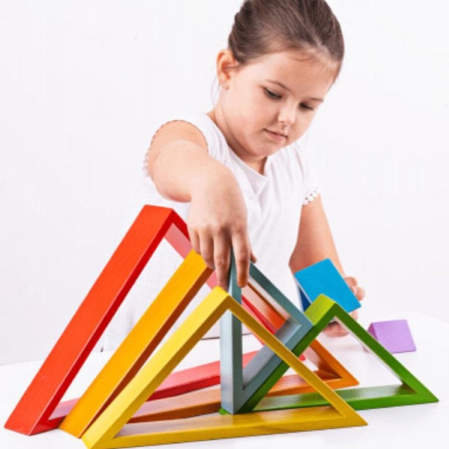 Kids Toys Bigjigs Wooden Rainbows | Wooden Stacking Triangles