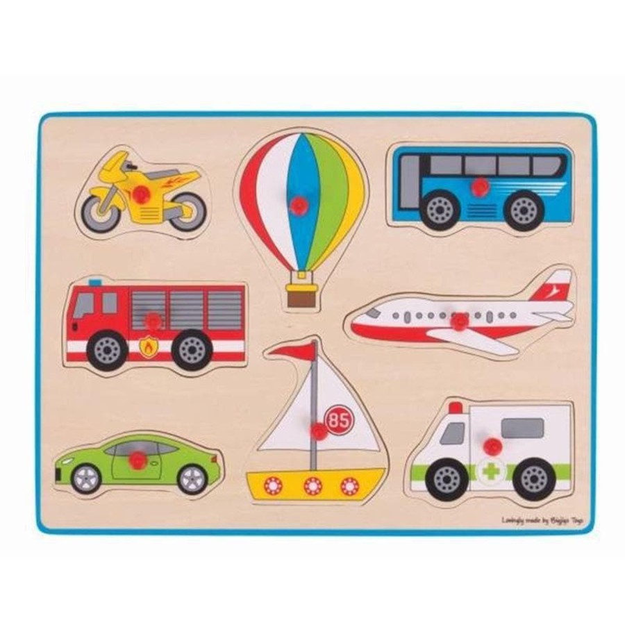 Kids Toys Bigjigs Wooden Puzzles | Lift Out Puzzle - Transport