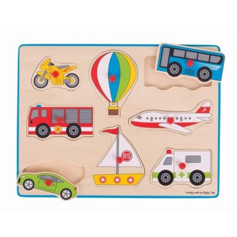 Kids Toys Bigjigs Wooden Puzzles | Lift Out Puzzle - Transport