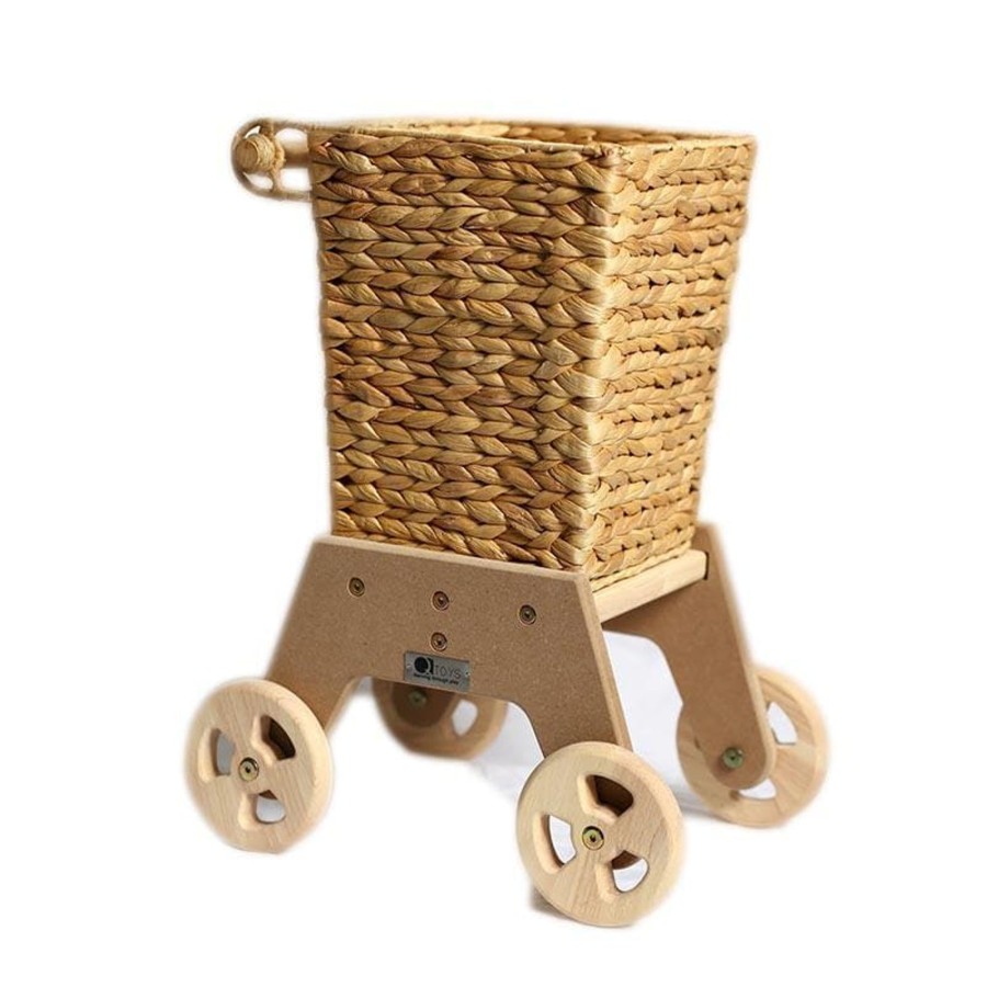 Kids Toys Qtoys Wooden Food Sets | Wicker Shopping Trolley