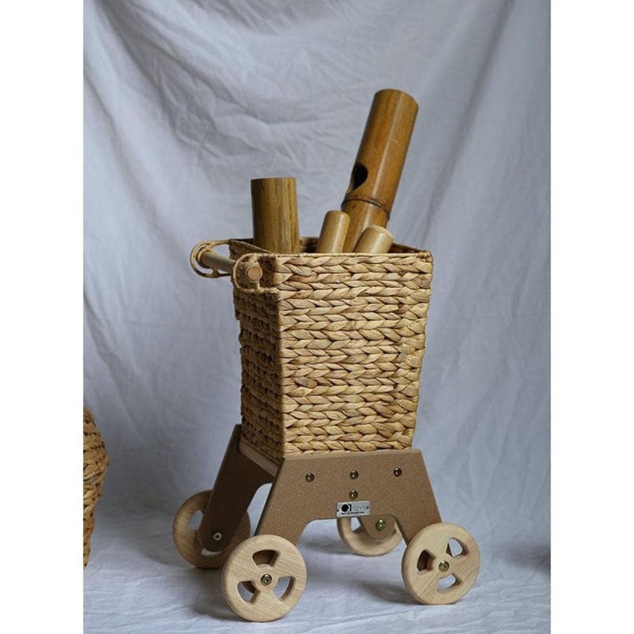 Kids Toys Qtoys Wooden Food Sets | Wicker Shopping Trolley