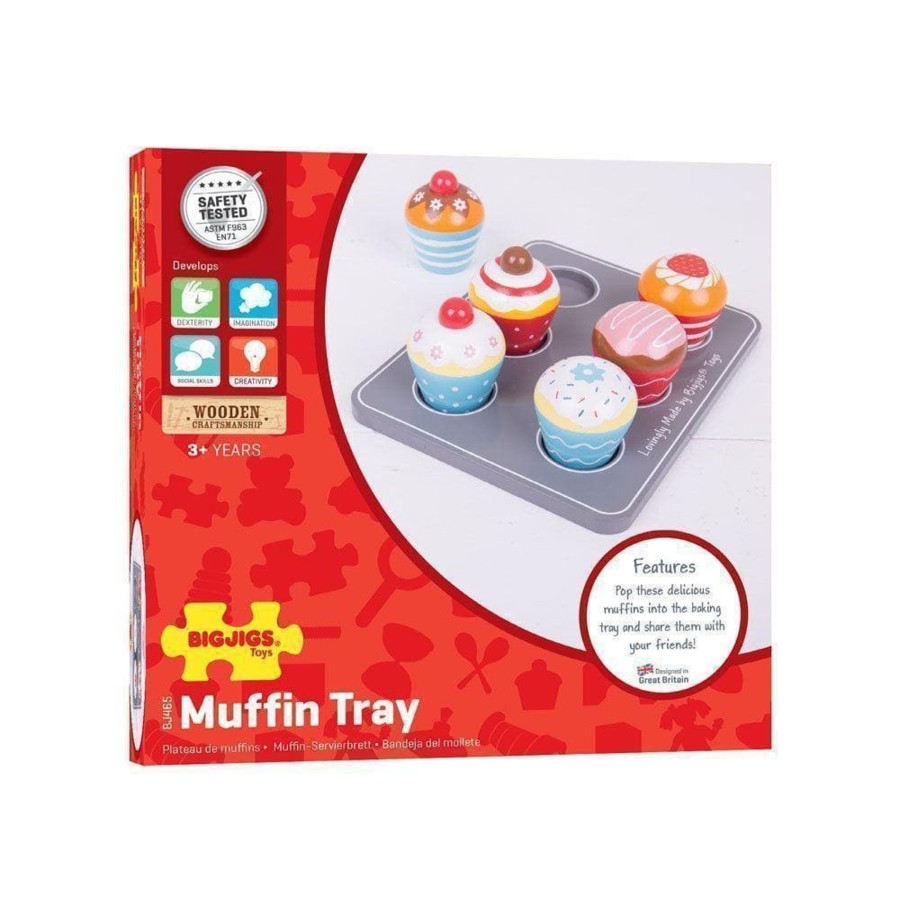 Kids Toys Bigjigs Wooden Food Sets | Wooden Muffin Tray