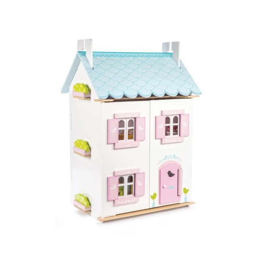 Kids Toys Le Toy Van Wooden Doll Houses | Daisylane Blue Bird Cottage With Furniture