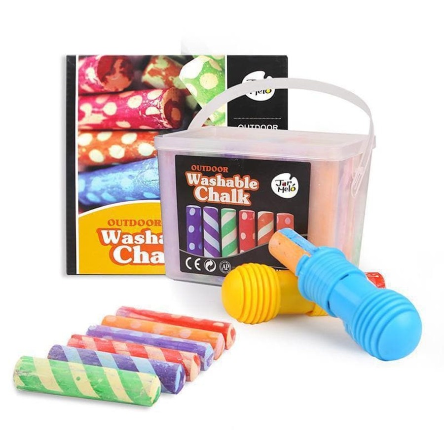 Kids Toys JarMelo Sensory Play | Washable Sidewalk Chalk - 24 Colours Kit With 2 Holders