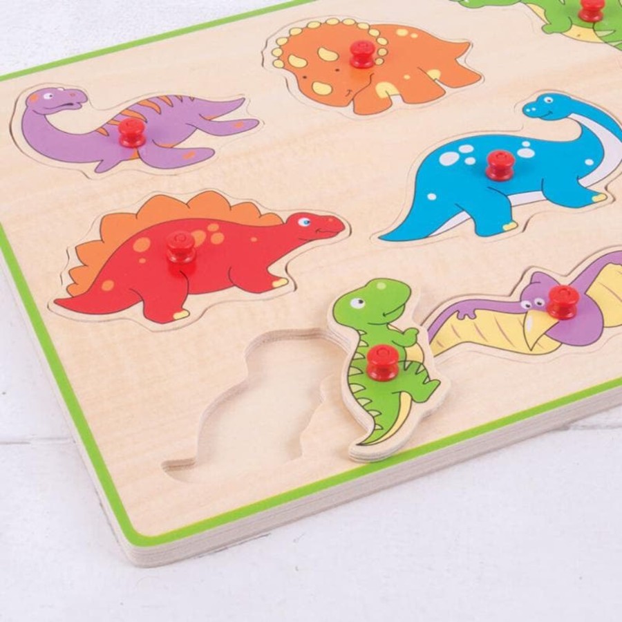 Kids Toys Bigjigs Wooden Puzzles | Lift Out Puzzle - Dinosaurs