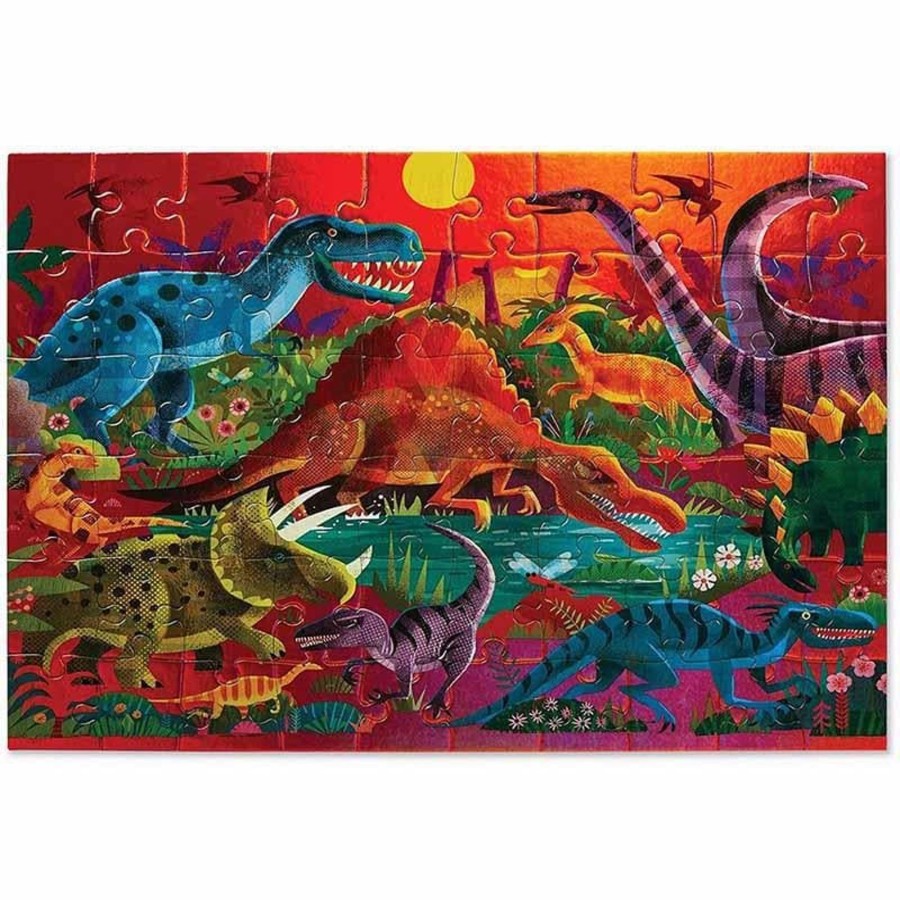 Kids Toys Crocodile Creek Wooden Puzzles | Foil Puzzle 60Pc - Dazzling Dinos