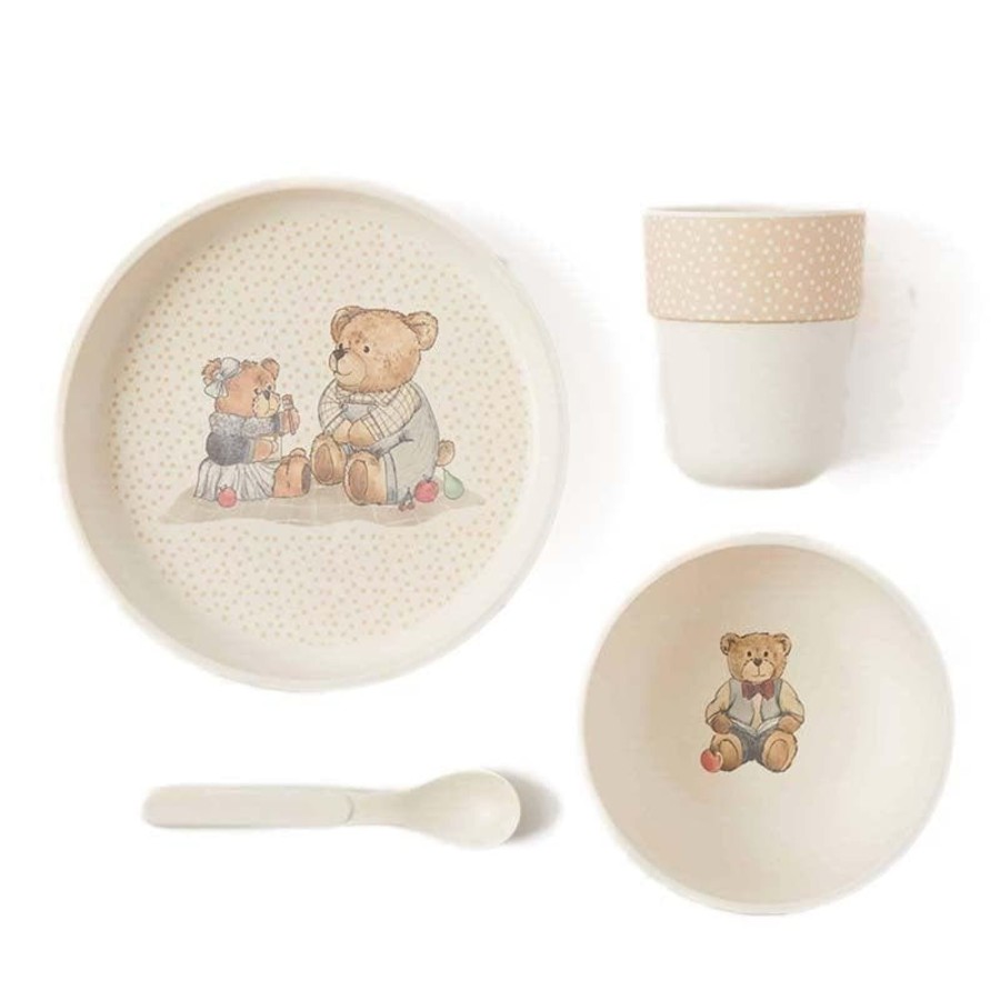 Babies & Toddlers Jiggle & Giggle Kids Bowls And Cups | Nothing Hill Bear Bamboo 4Pc Dinner Sets