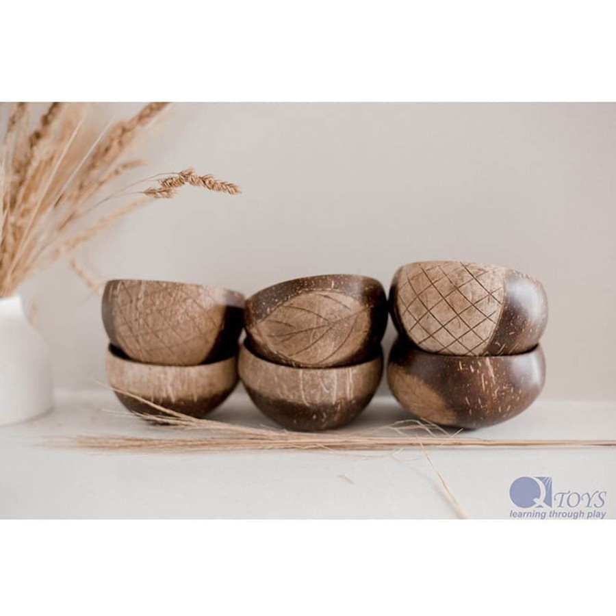 Kids Toys Qtoys Loose Parts Play | Patterned Coconut Rice Bowls - Set Of 6