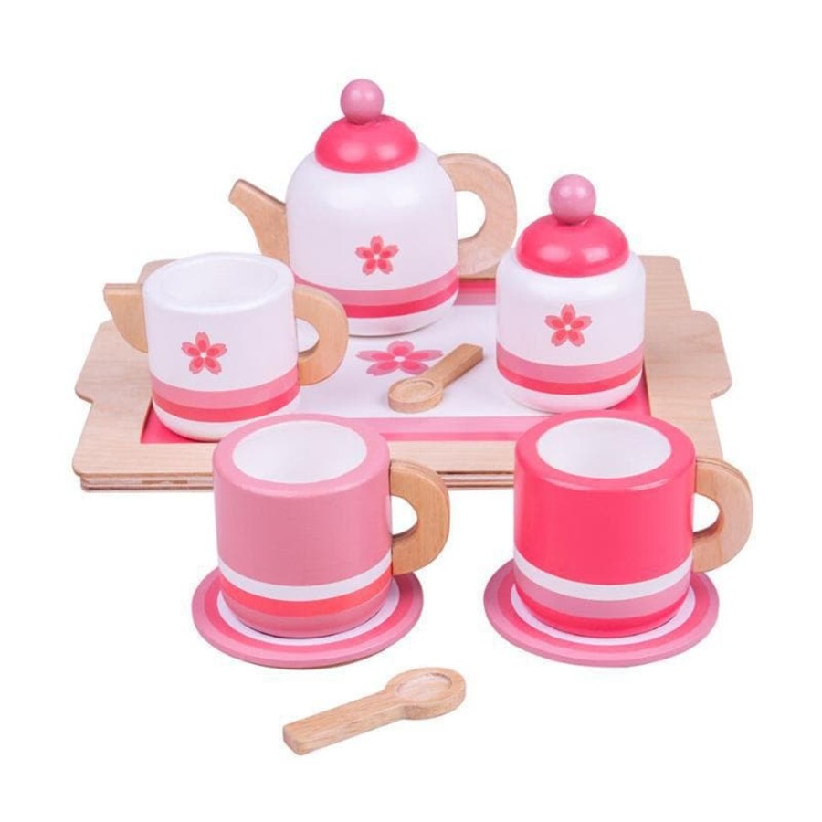 Kids Toys Bigjigs Play Food Sets | Pink Tea Tray