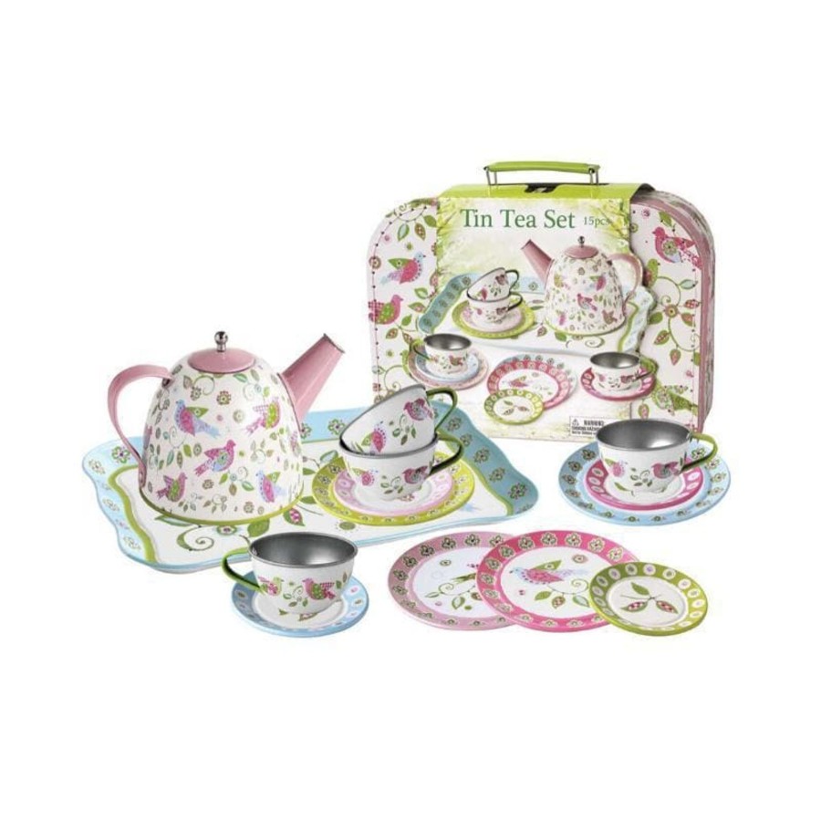 Kids Toys Kaper Kidz Kids Tea Sets | Bird Tin Tea Set Suitcase