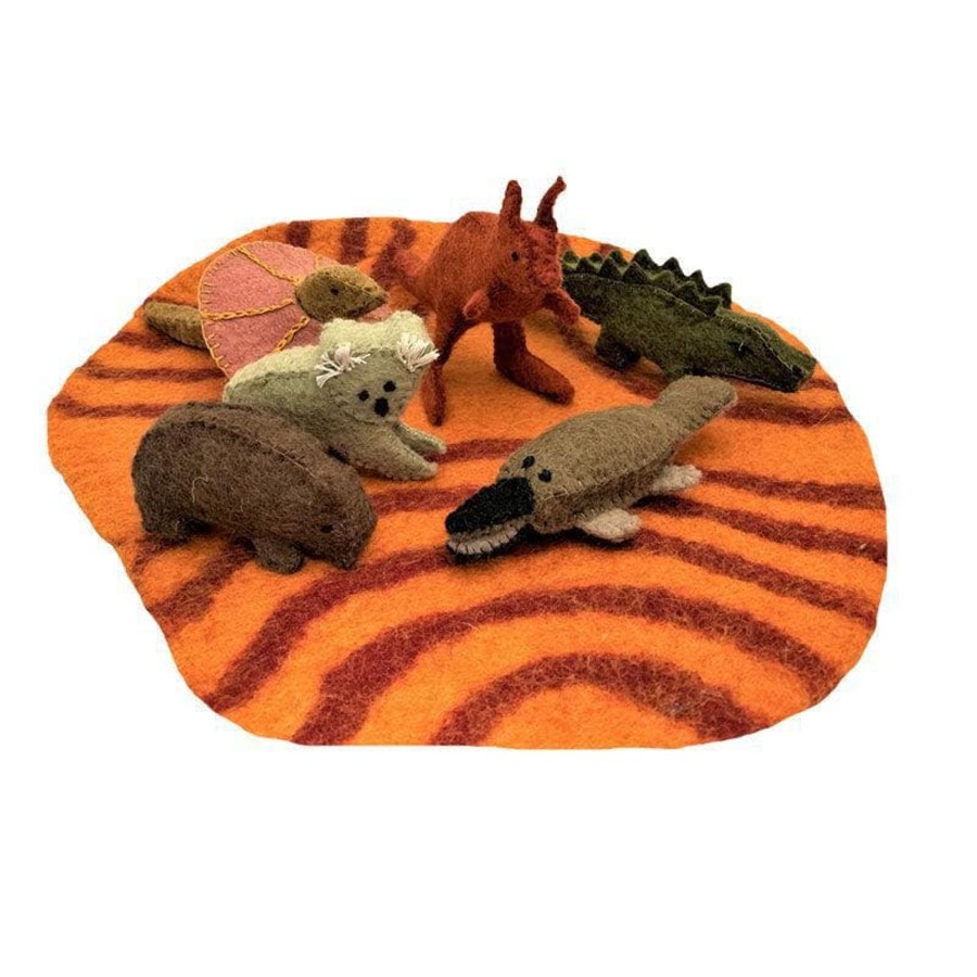 Kids Toys Papoose Steiner/Waldorf Inspired | Aussie Animals+ Outback Mat/7Pc