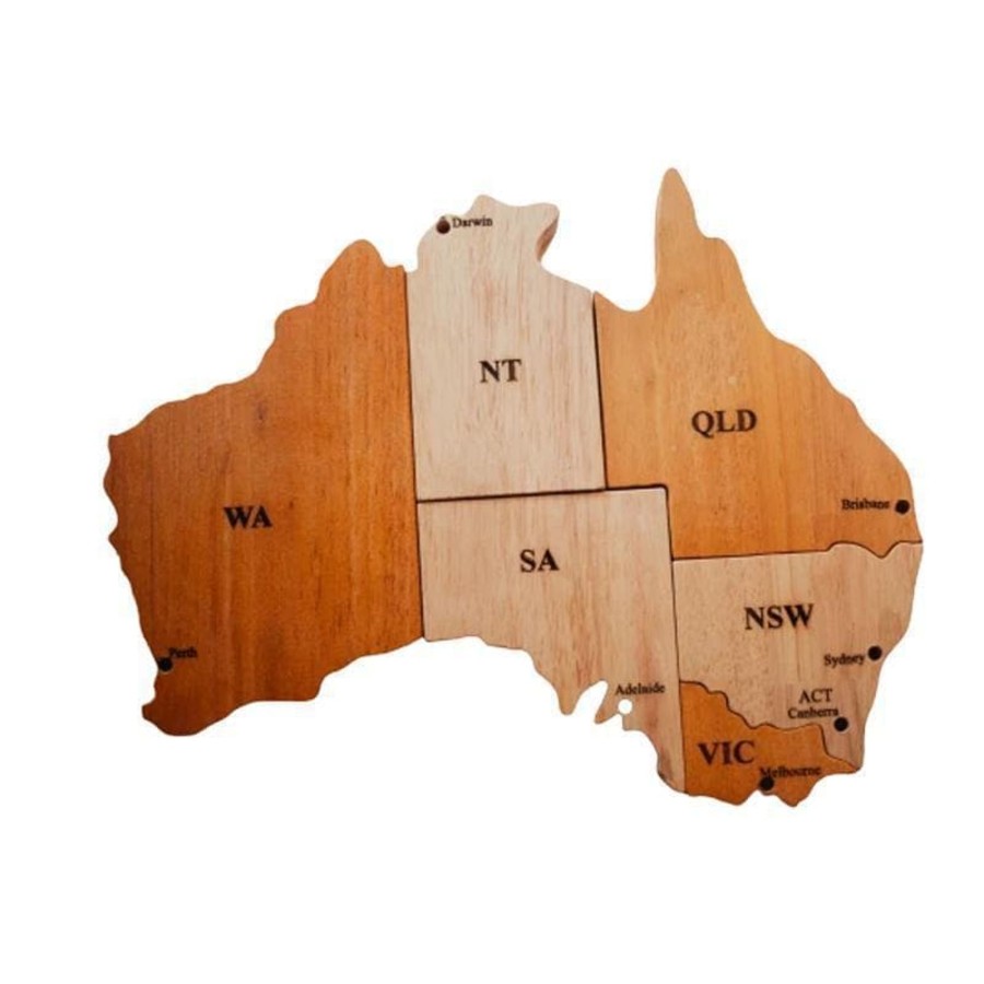 Kids Toys Qtoys Wooden Puzzles | Wooden Australian Map Puzzle