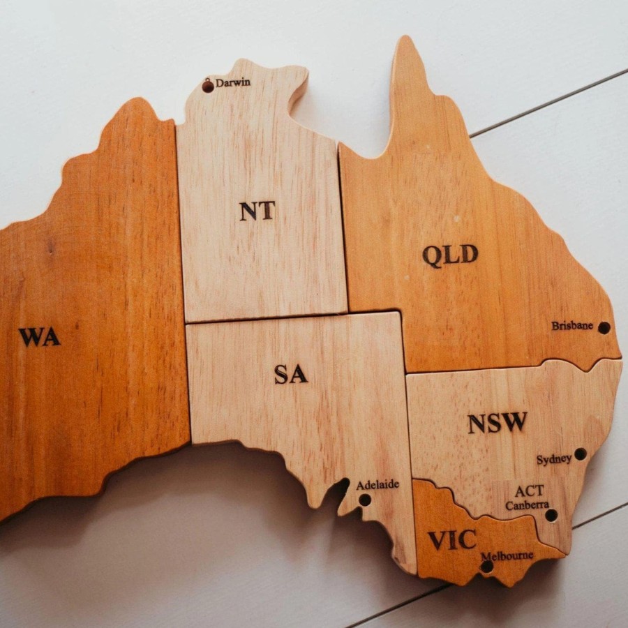 Kids Toys Qtoys Wooden Puzzles | Wooden Australian Map Puzzle