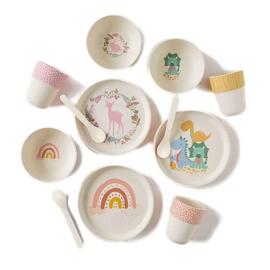 Babies & Toddlers Jiggle & Giggle Kids Bowls And Cups | Whimsical Bamboo 4Pc Dinner Sets - Assorted Designs