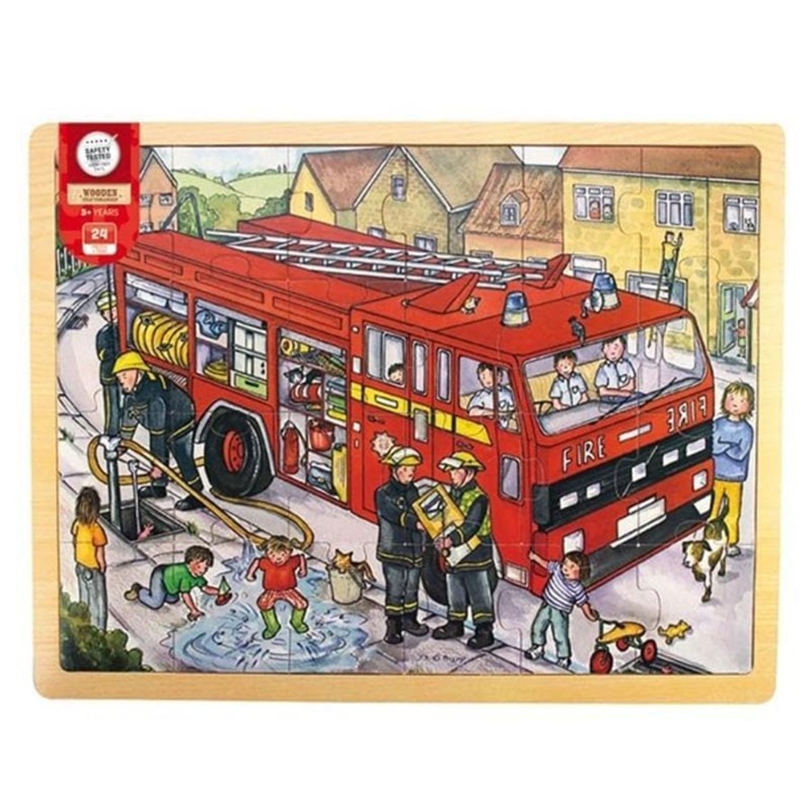 Kids Toys Bigjigs Fire Truck Toys | Large Tray Puzzle - Fire Engine