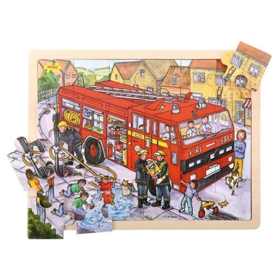 Kids Toys Bigjigs Fire Truck Toys | Large Tray Puzzle - Fire Engine