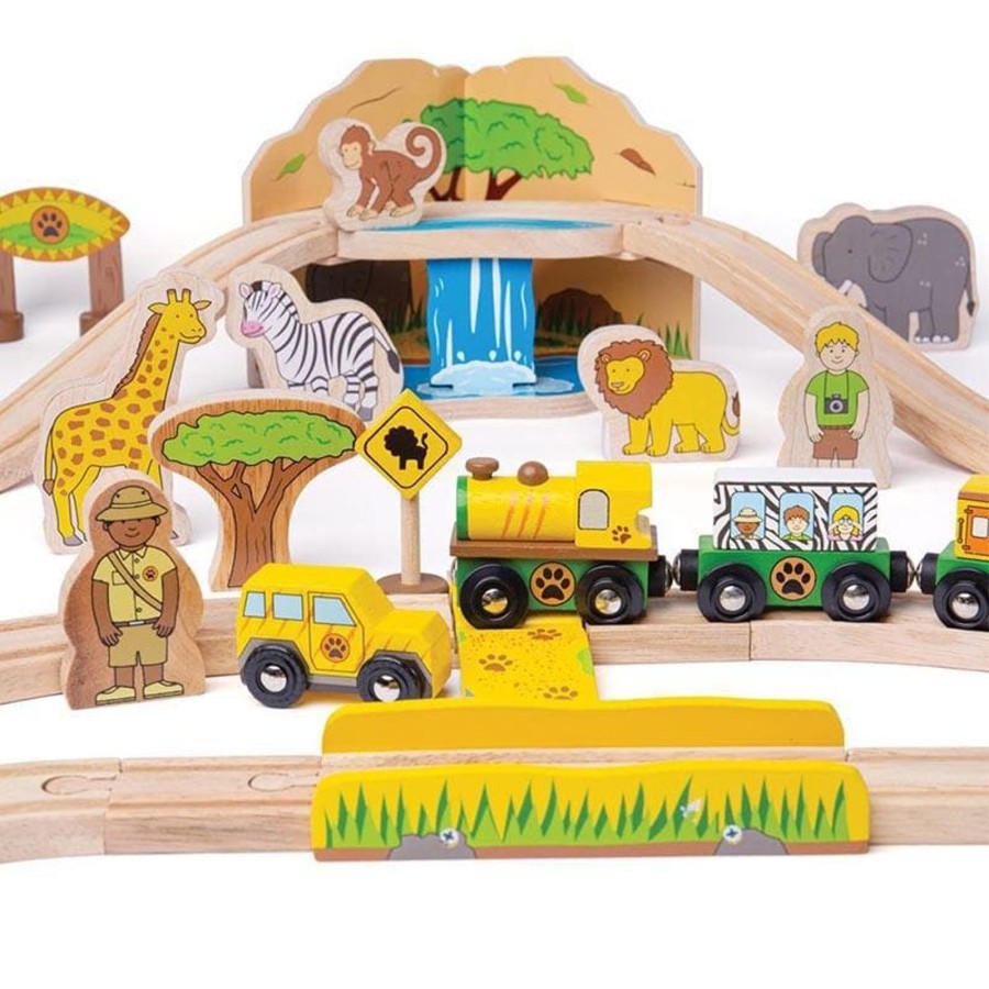 Kids Toys Bigjigs Wooden Train Sets | Safari Train Set