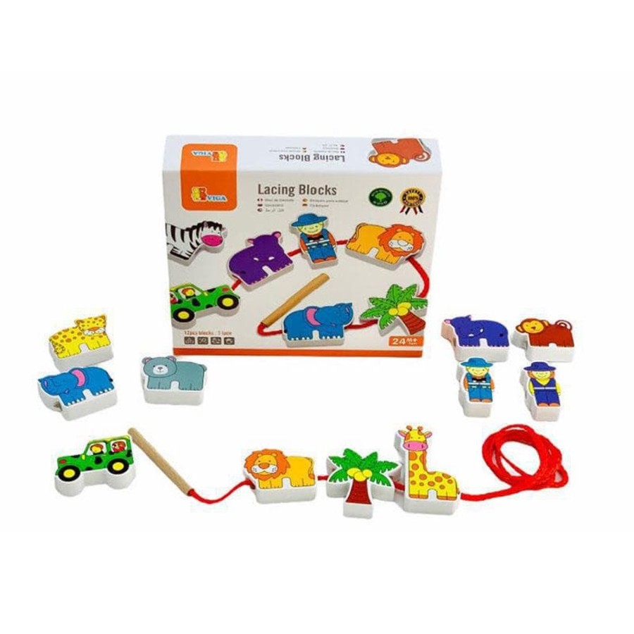 Kids Toys Viga Toys Fine Motor Skills Toys | Lacing Blocks - Zoo 12Pc