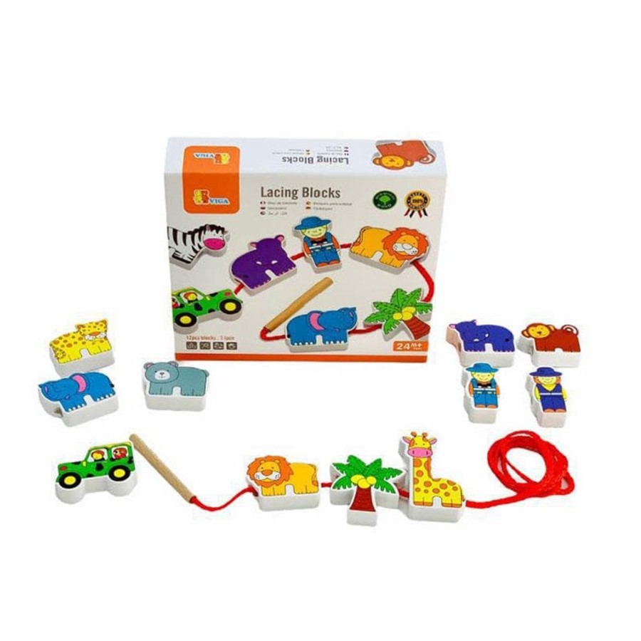 Kids Toys Viga Toys Lacing And Threading | Lacing Blocks - Zoo 12Pc