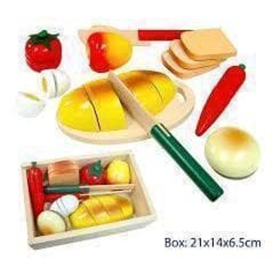 Kids Toys Fun Factory Wooden Food Sets | Pretend Play Wooden Cutting Bread Box