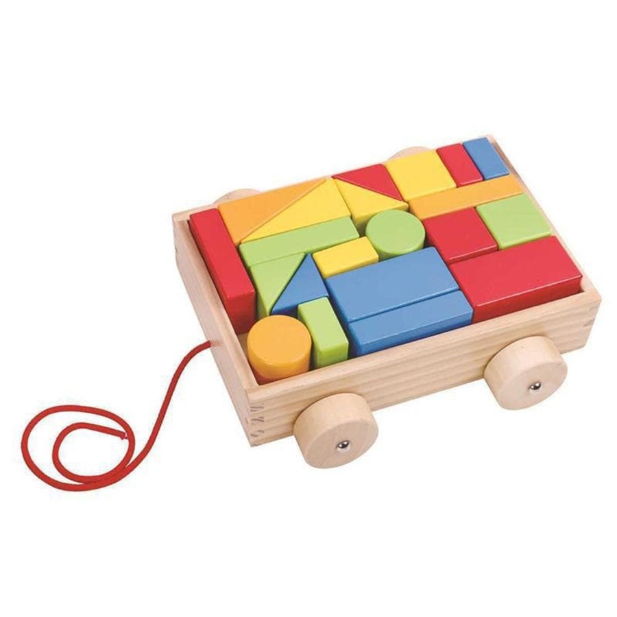 Babies & Toddlers Tooky Toys Pull Along Toys | Pull Along Block Cart