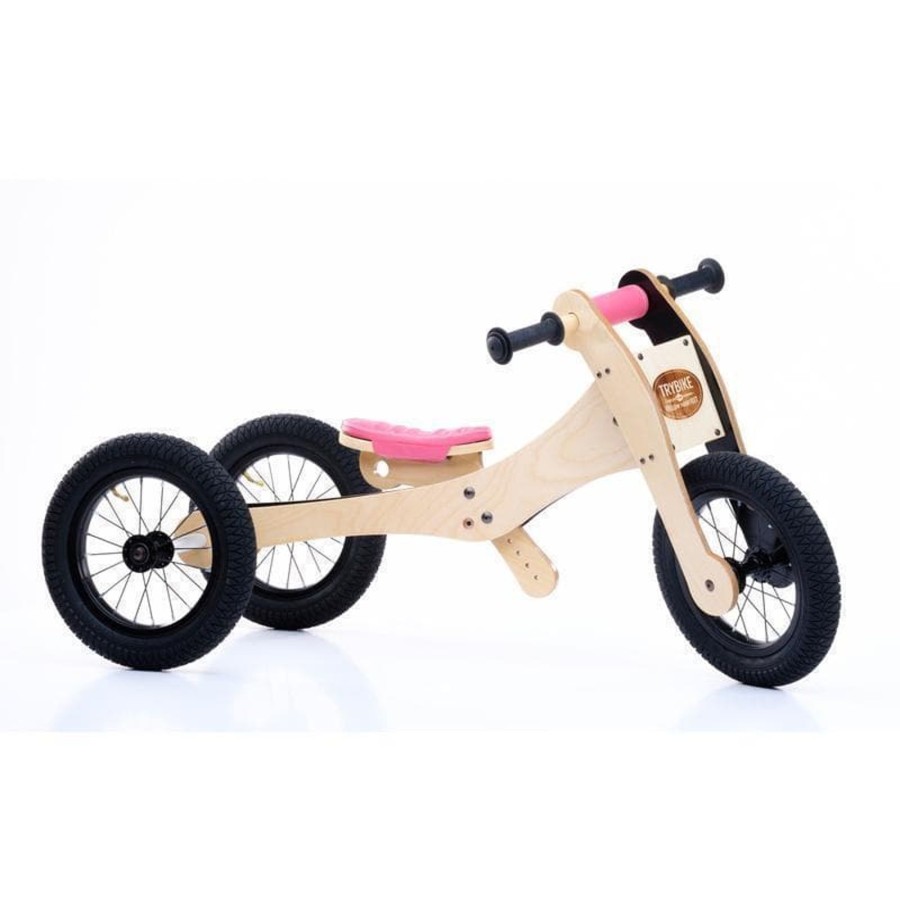 Kids Toys Trybike | 4 In 1 Wooden Bike - Pink - Saddle Seat Cover & Chin Protector