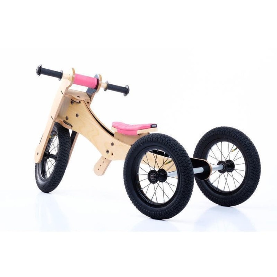 Kids Toys Trybike | 4 In 1 Wooden Bike - Pink - Saddle Seat Cover & Chin Protector