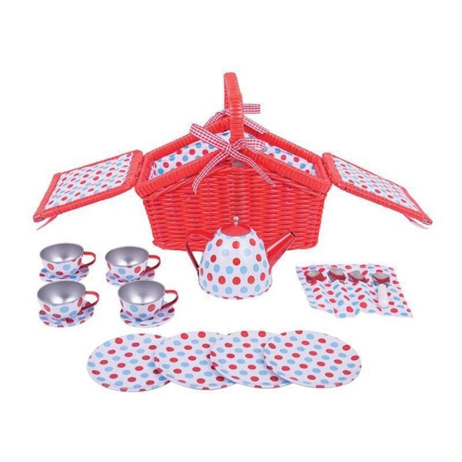 Kids Toys Bigjigs Wooden Food Sets | Spotted Basket Tea Set