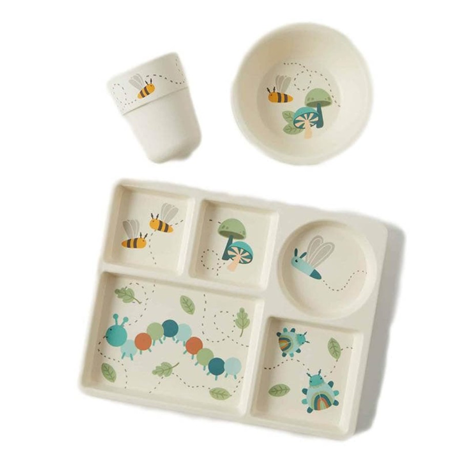 Babies & Toddlers Jiggle & Giggle Kids Bowls And Cups | Little Critters Blue Bamboo Divider Dining 3Pc Set