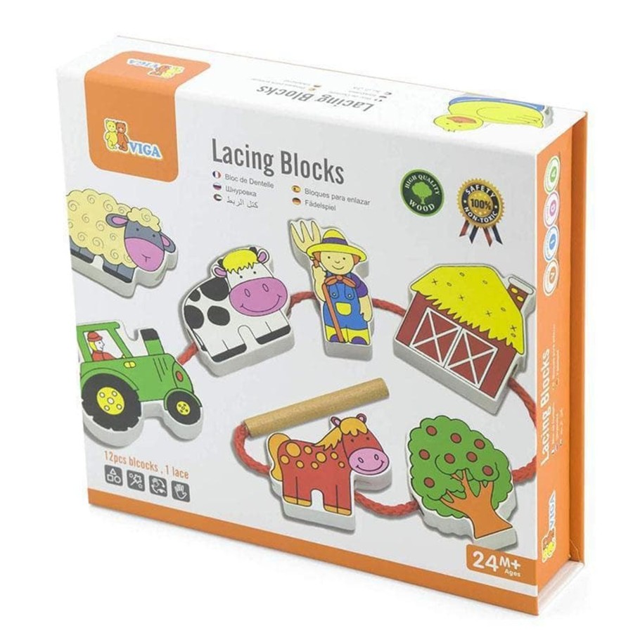 Kids Toys Viga Toys Lacing And Threading | Lacing Blocks - Farm